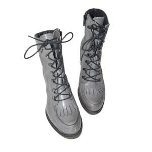 Eric Michael Gray Leather Lace Up Ankle Bootie Size 36